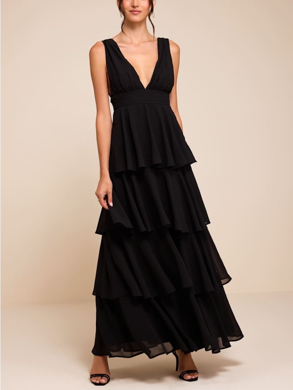 Lulus Amazing Evening Black Tiered Maxi Dress Size S NWT